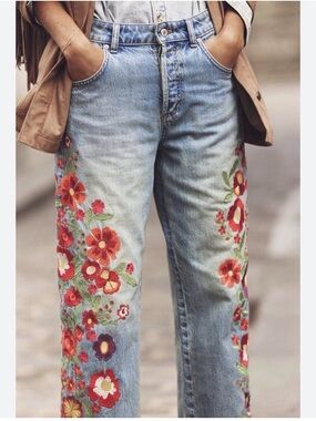 Free People We The Free Willow Floral Embroidered Jeans